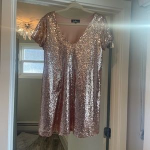 Gold sequin shift dress